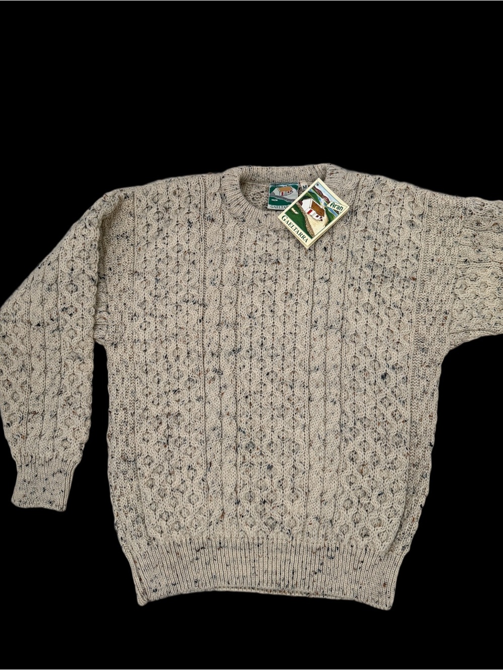 Aran Craft Cable Crewneck Sweater in Oatmeal Speckle